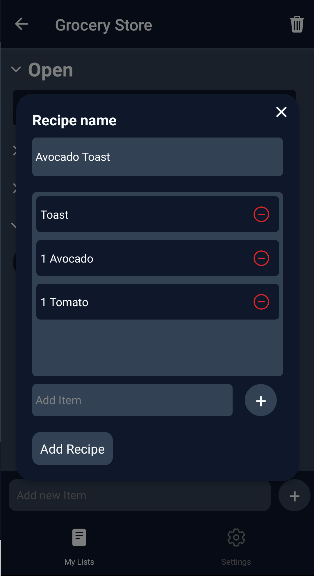 Screenshot: last purchases