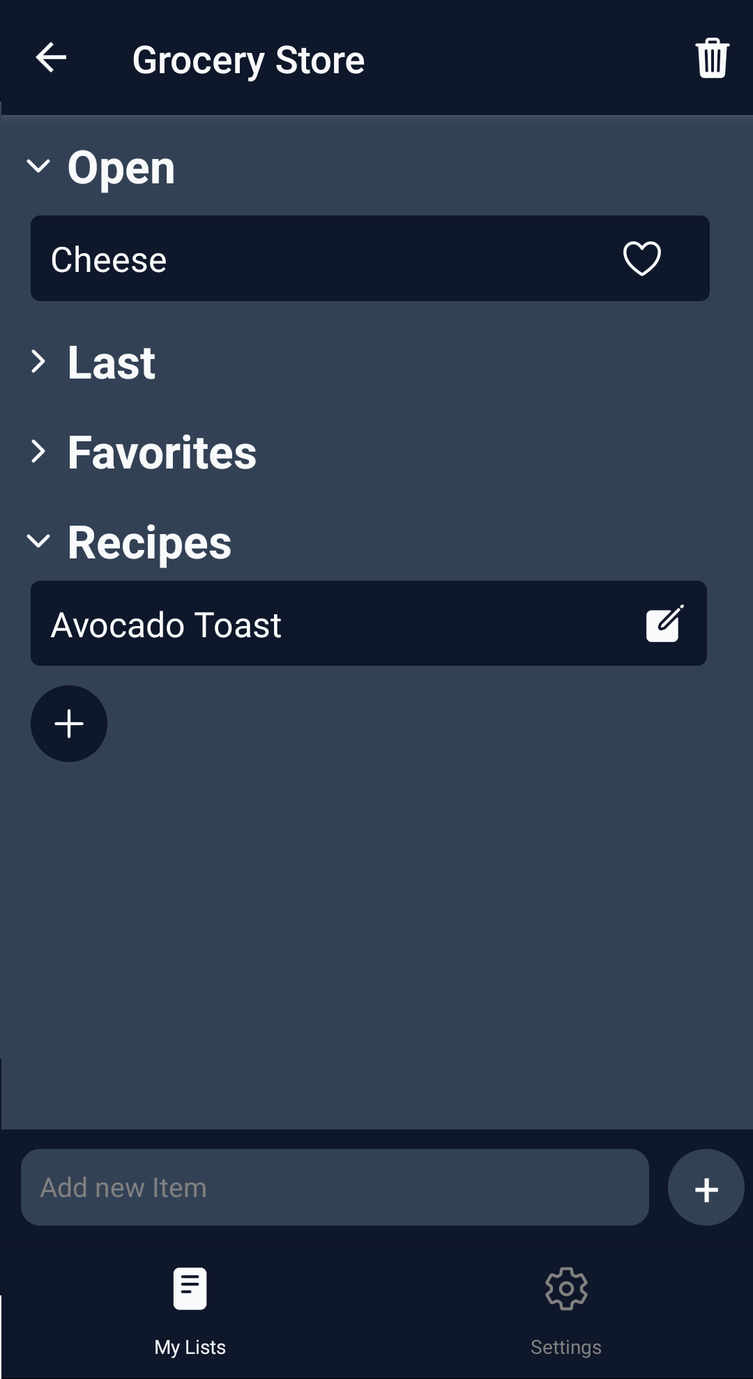 Screenshot: favorites