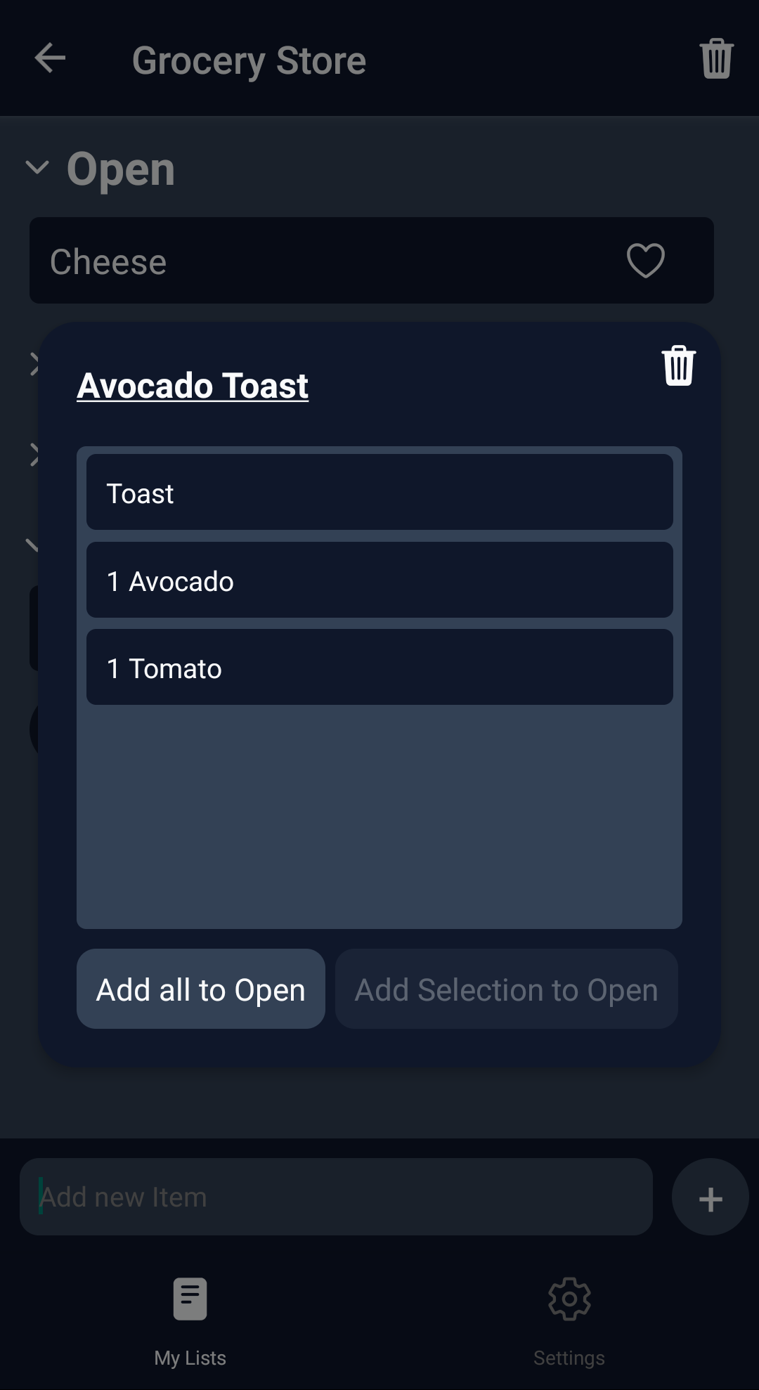 Screenshot: recipes